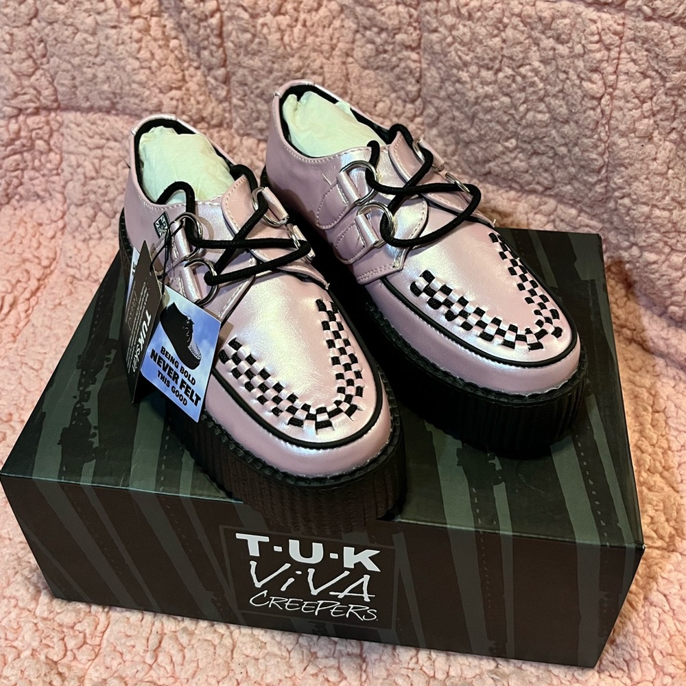 NWT Pink Pearl TUKSkin D-Ring Interlace Creeper Platform Goth Punk Emo Shoes